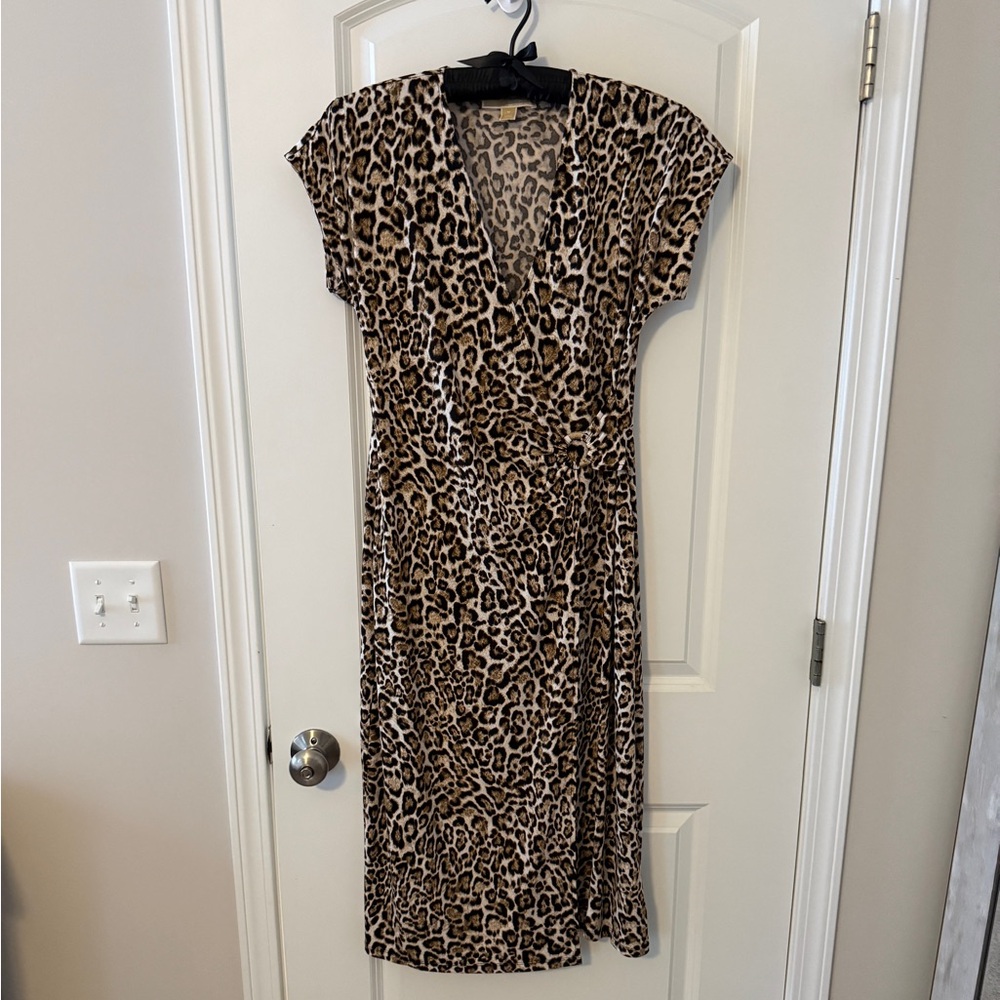 Michael Kors Leopard Print Wrap Dress Size M
